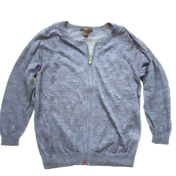 J Crew Blue Linen Blend Zip Up Sweater Top - Picture 1 of 6